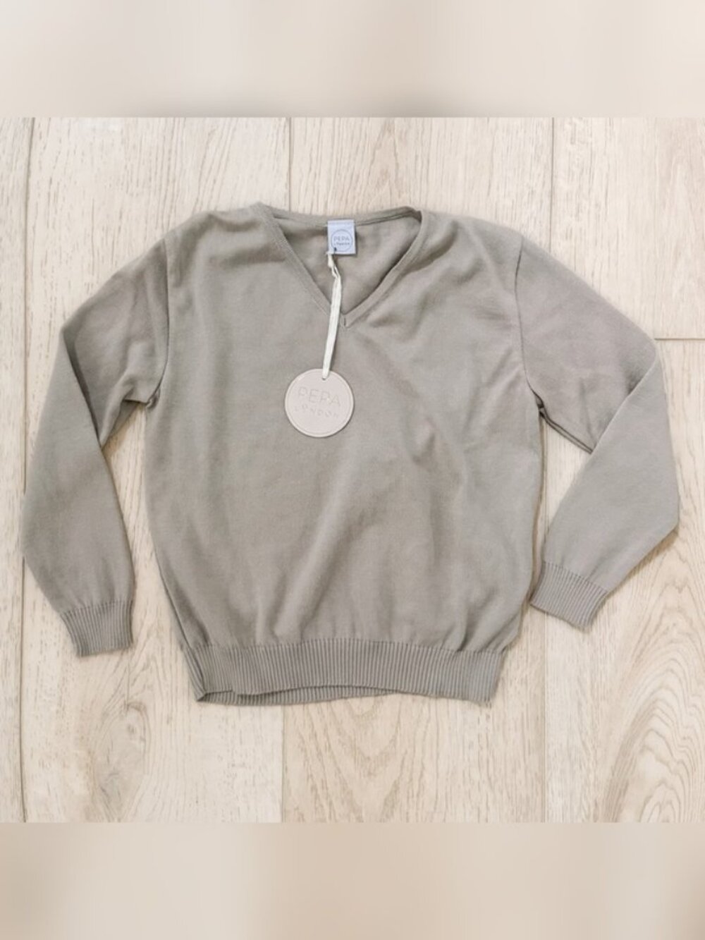 Ribbed Edge V - Neck Sweater in Beige
